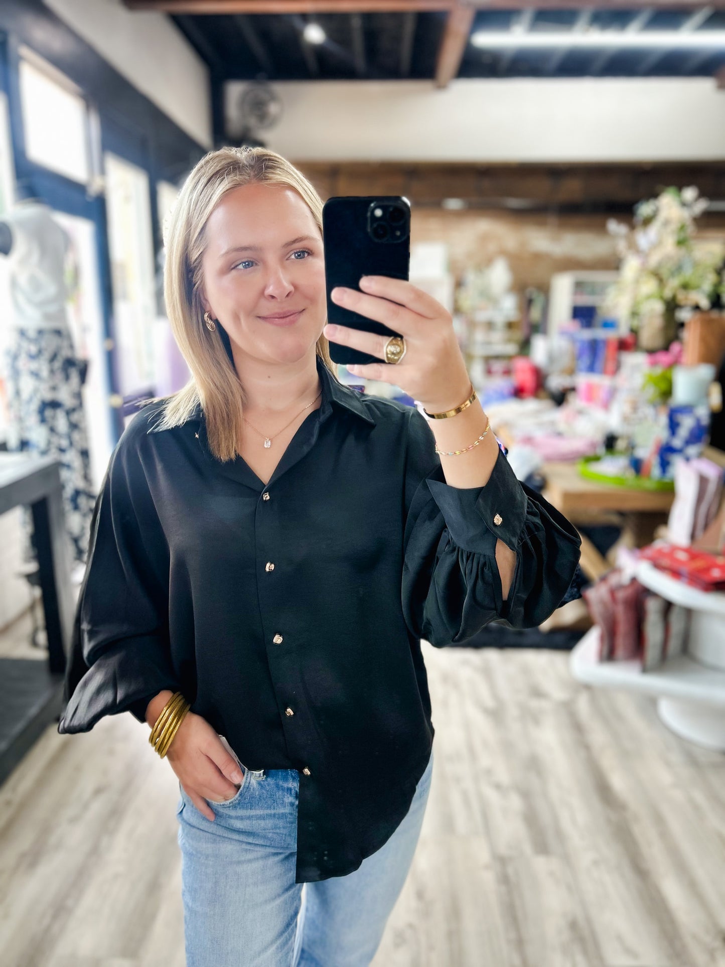 Midnight Buttoned Blouse