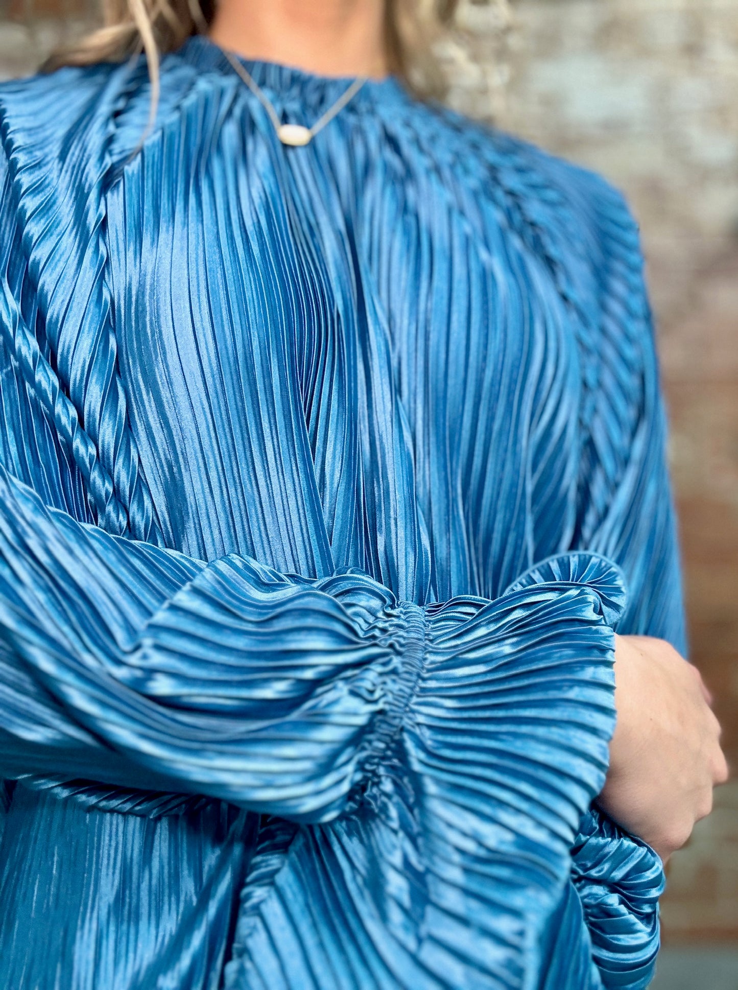 Teal Pleated Top