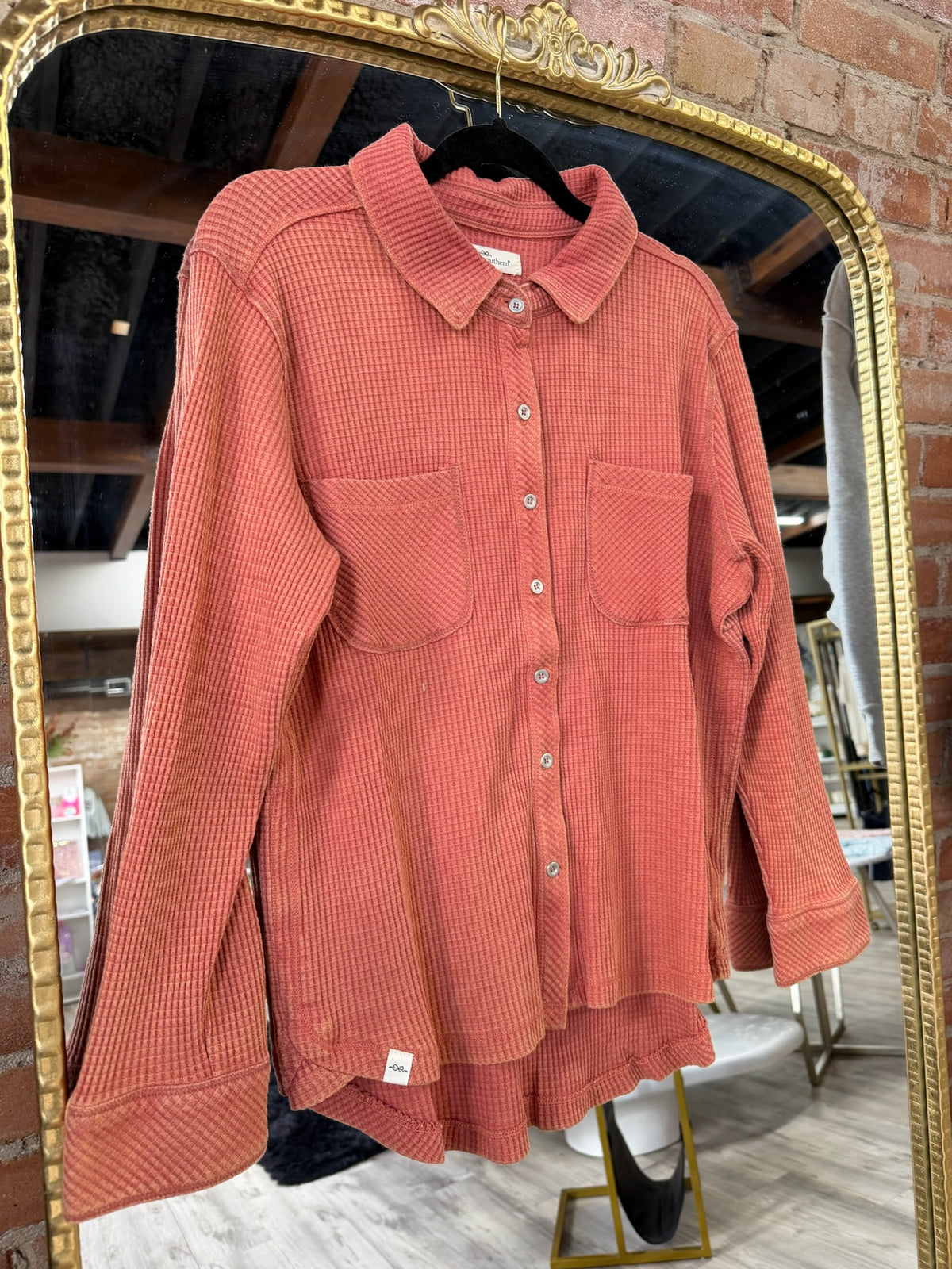 Rust Orange Waffle Knit Top