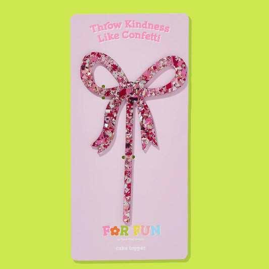 Pink Confetti Ribbon Bow Cake Topper