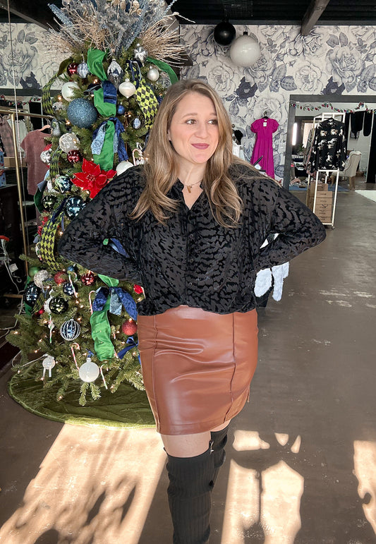 Brown Faux Leather Skirt