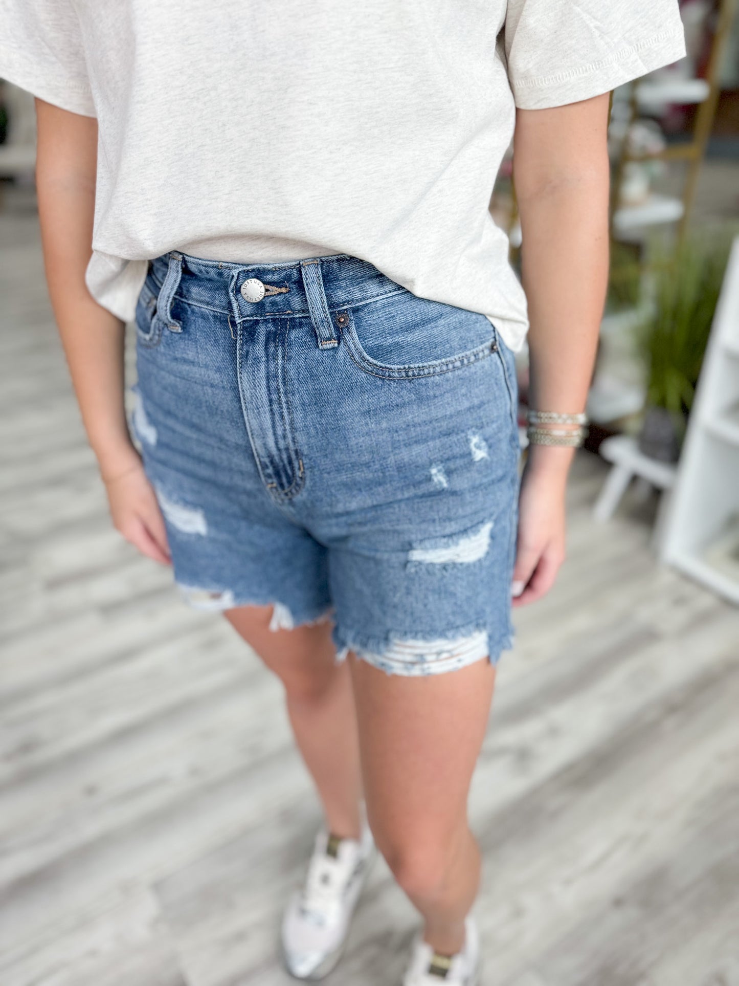 Distressed Denim Shorts