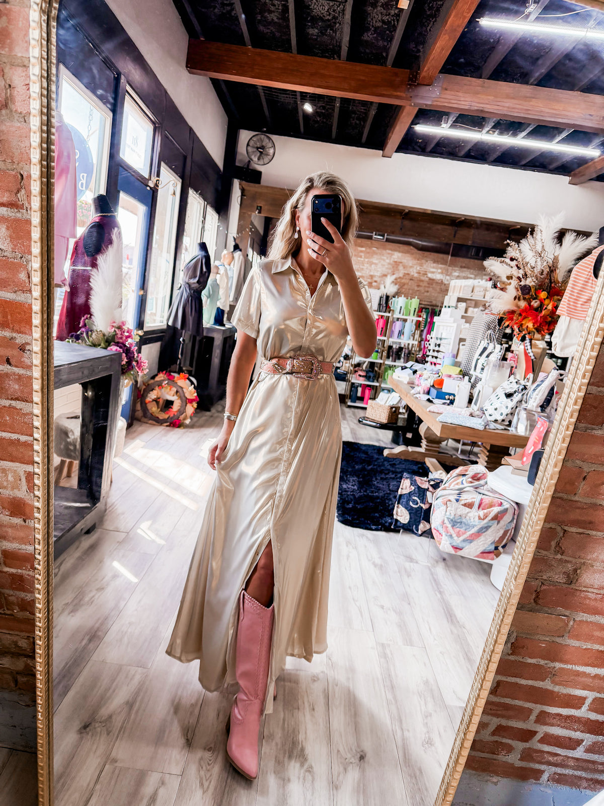Pearly Collared Maxi Dress