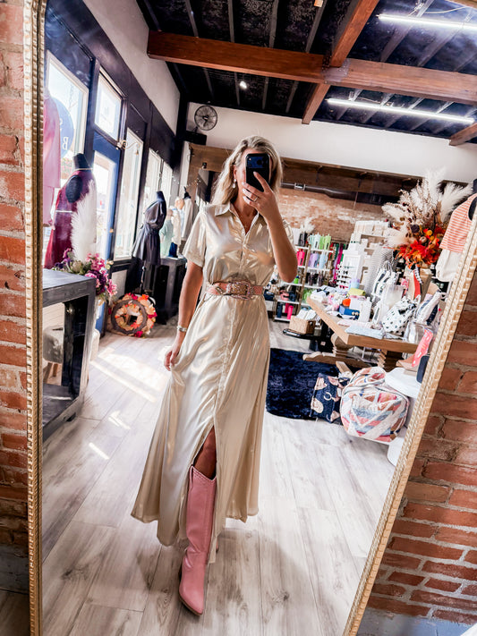Pearly Collared Maxi Dress