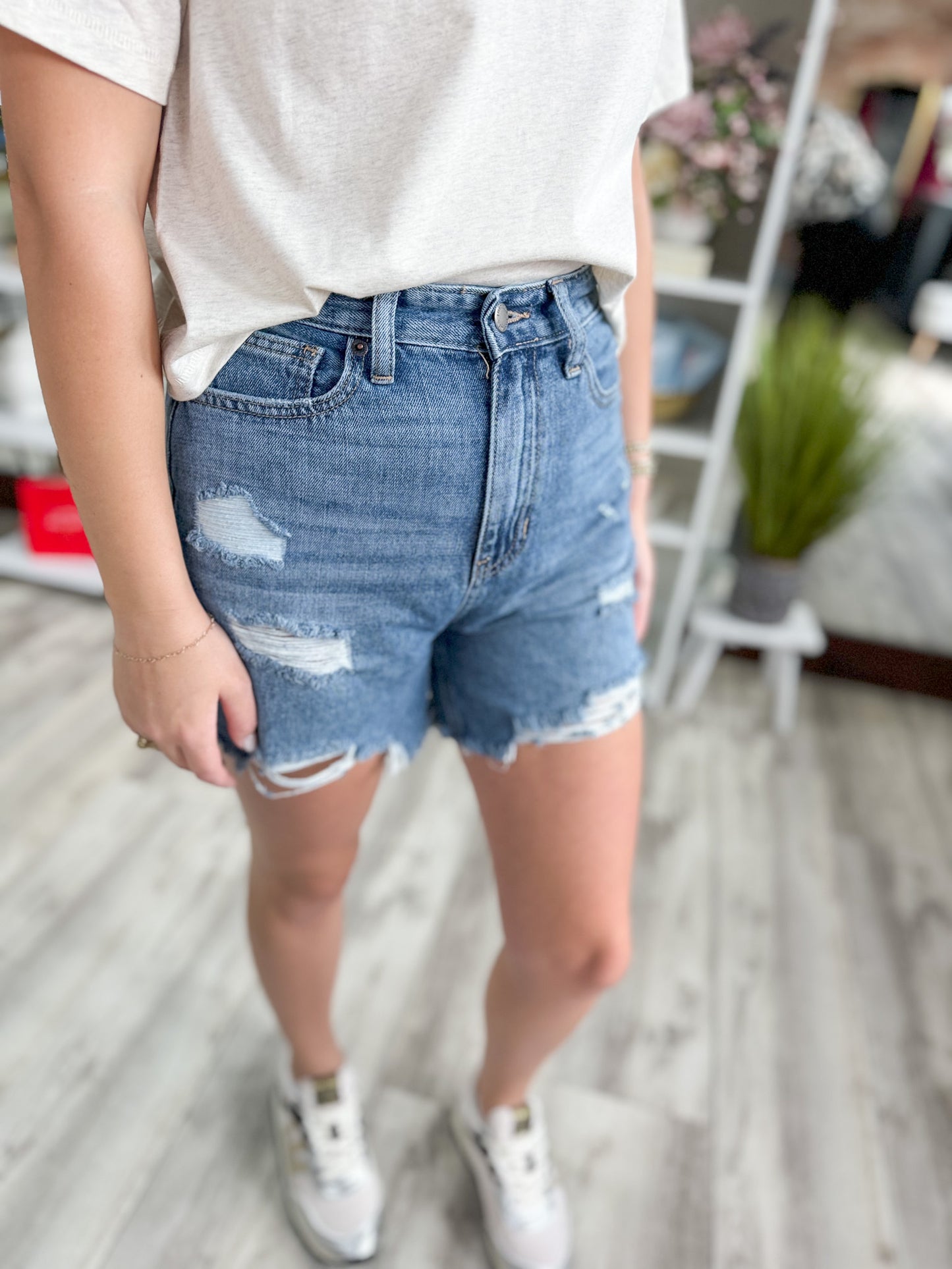 Distressed Denim Shorts