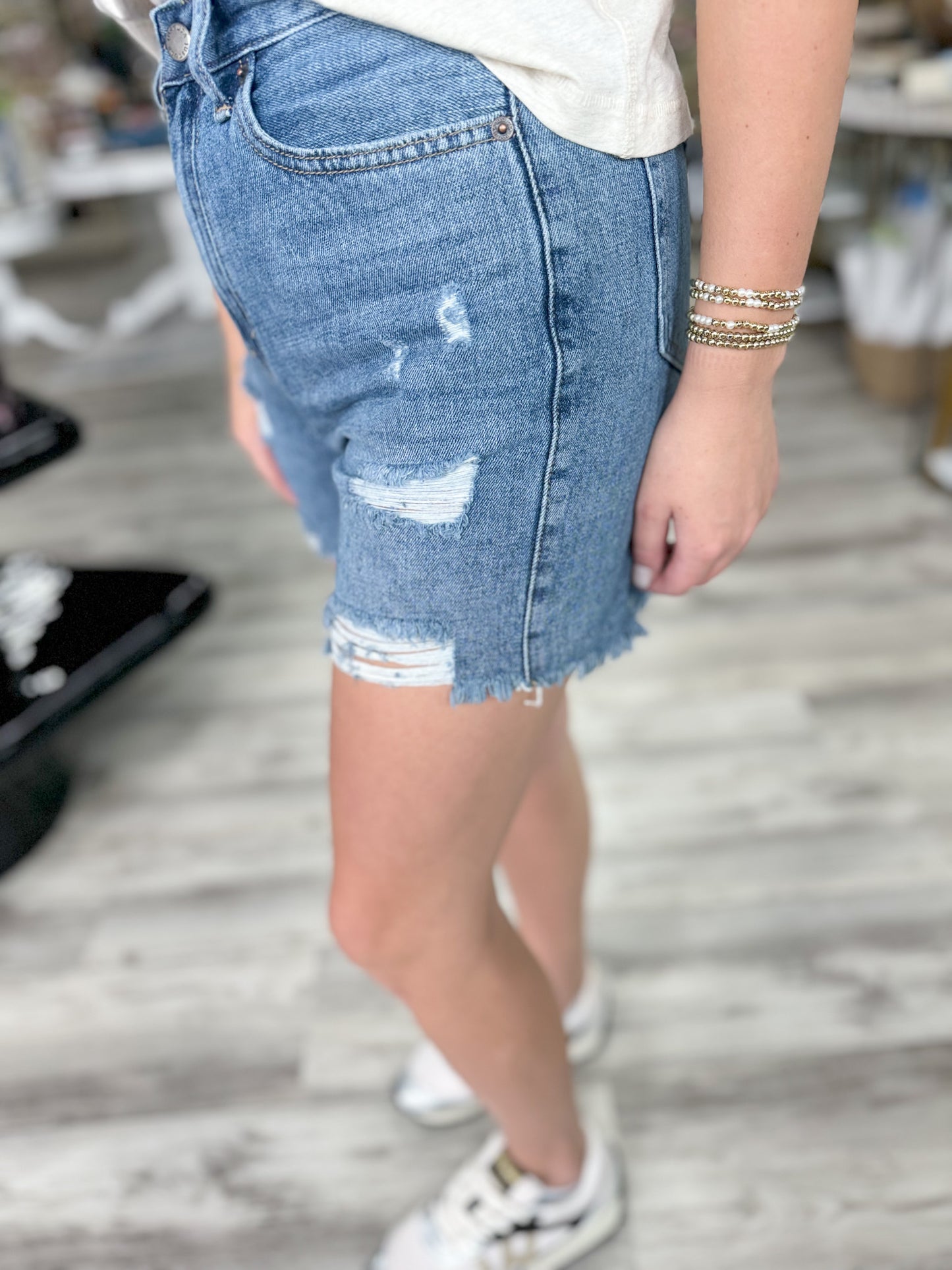 Distressed Denim Shorts