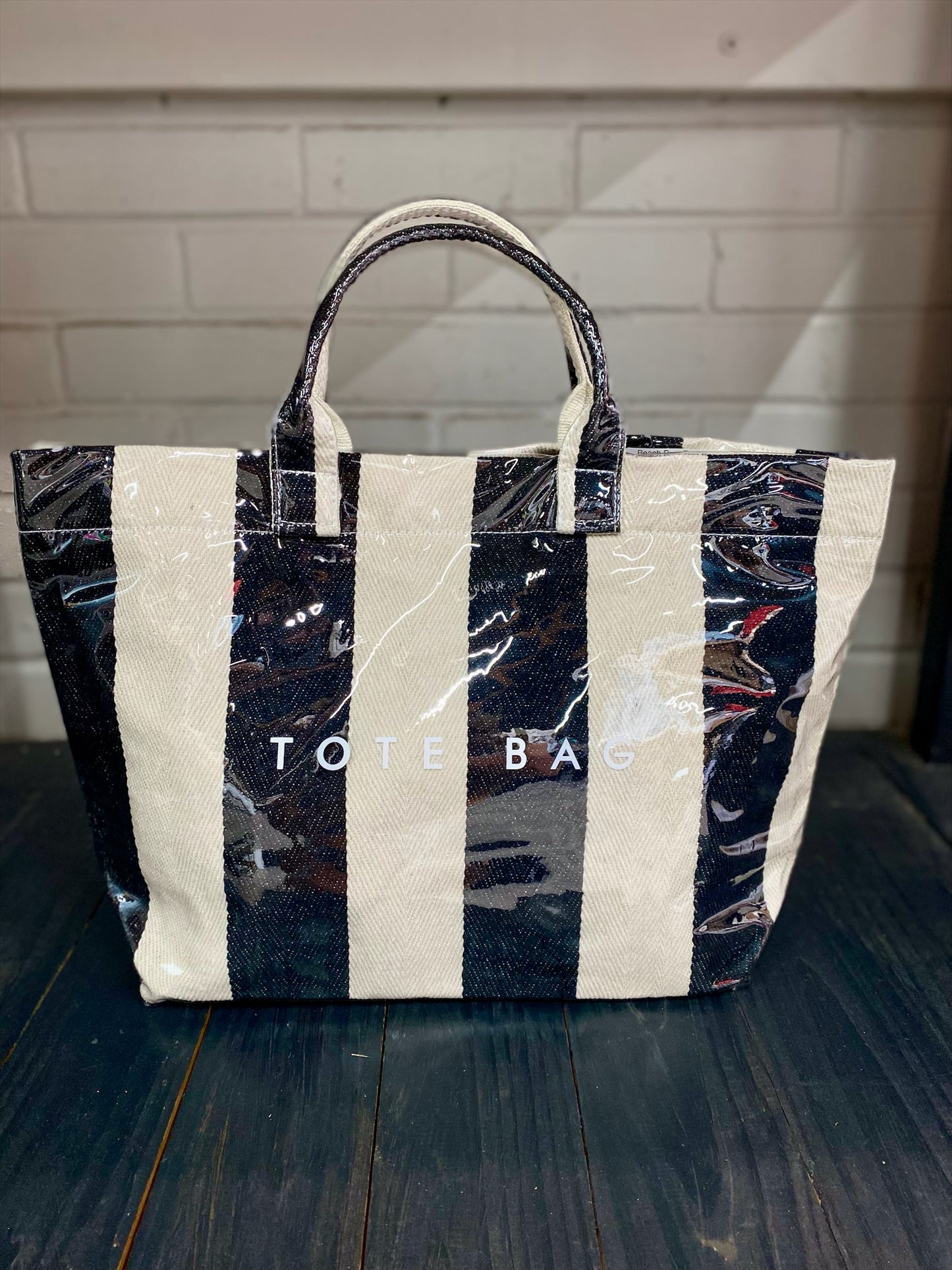 Beige Striped Tote Bag