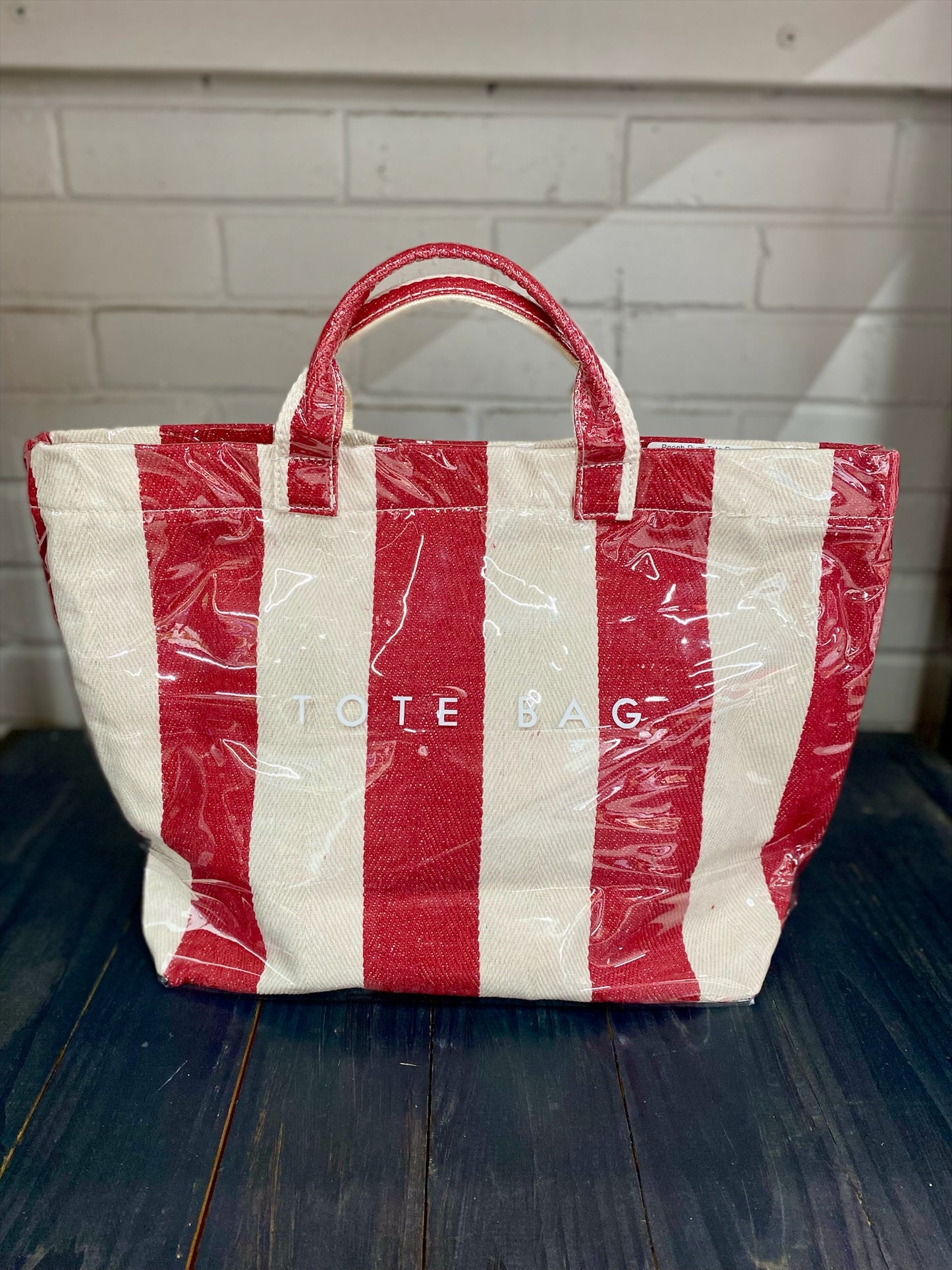 Beige Striped Tote Bag