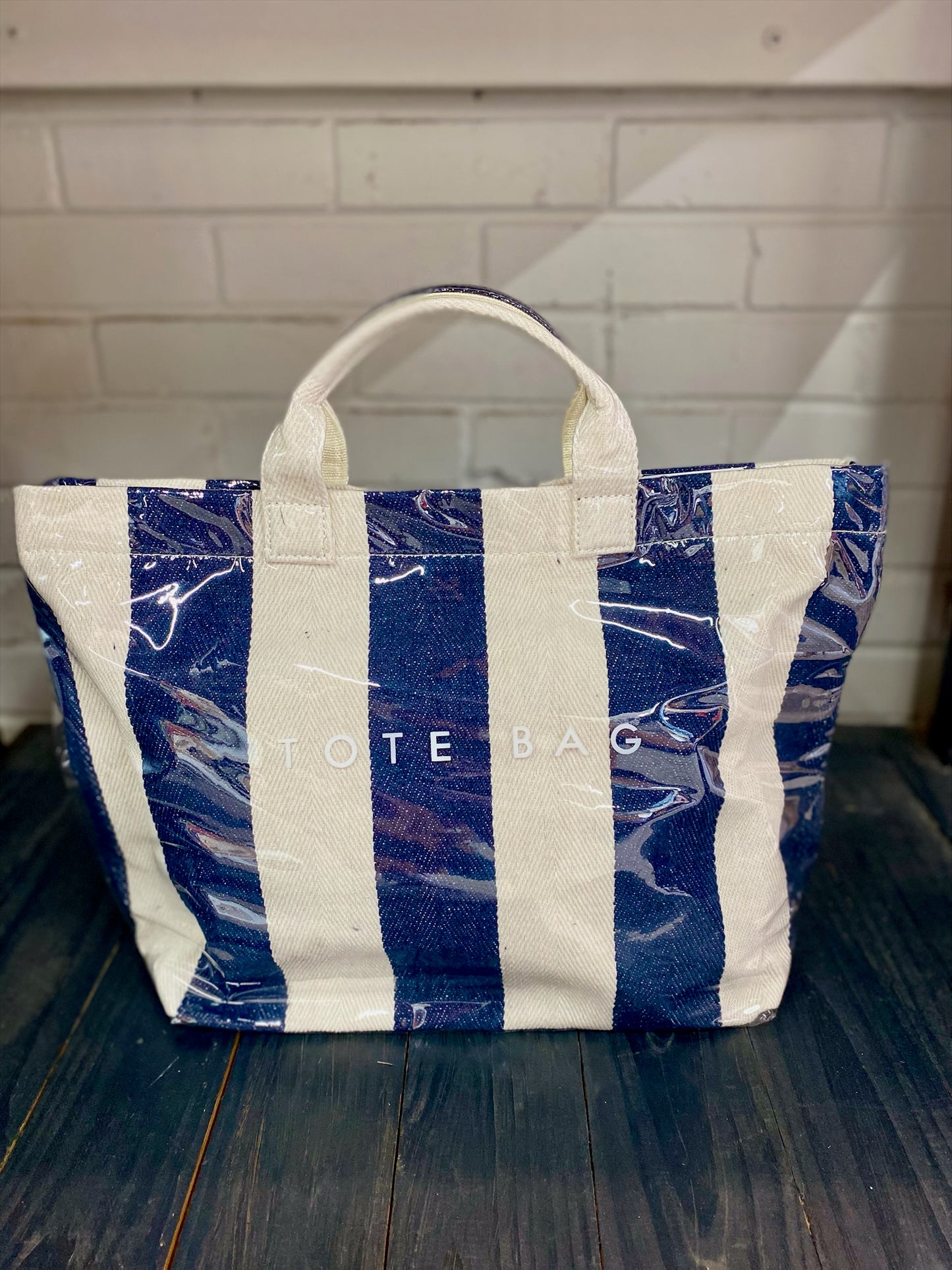 Beige Striped Tote Bag