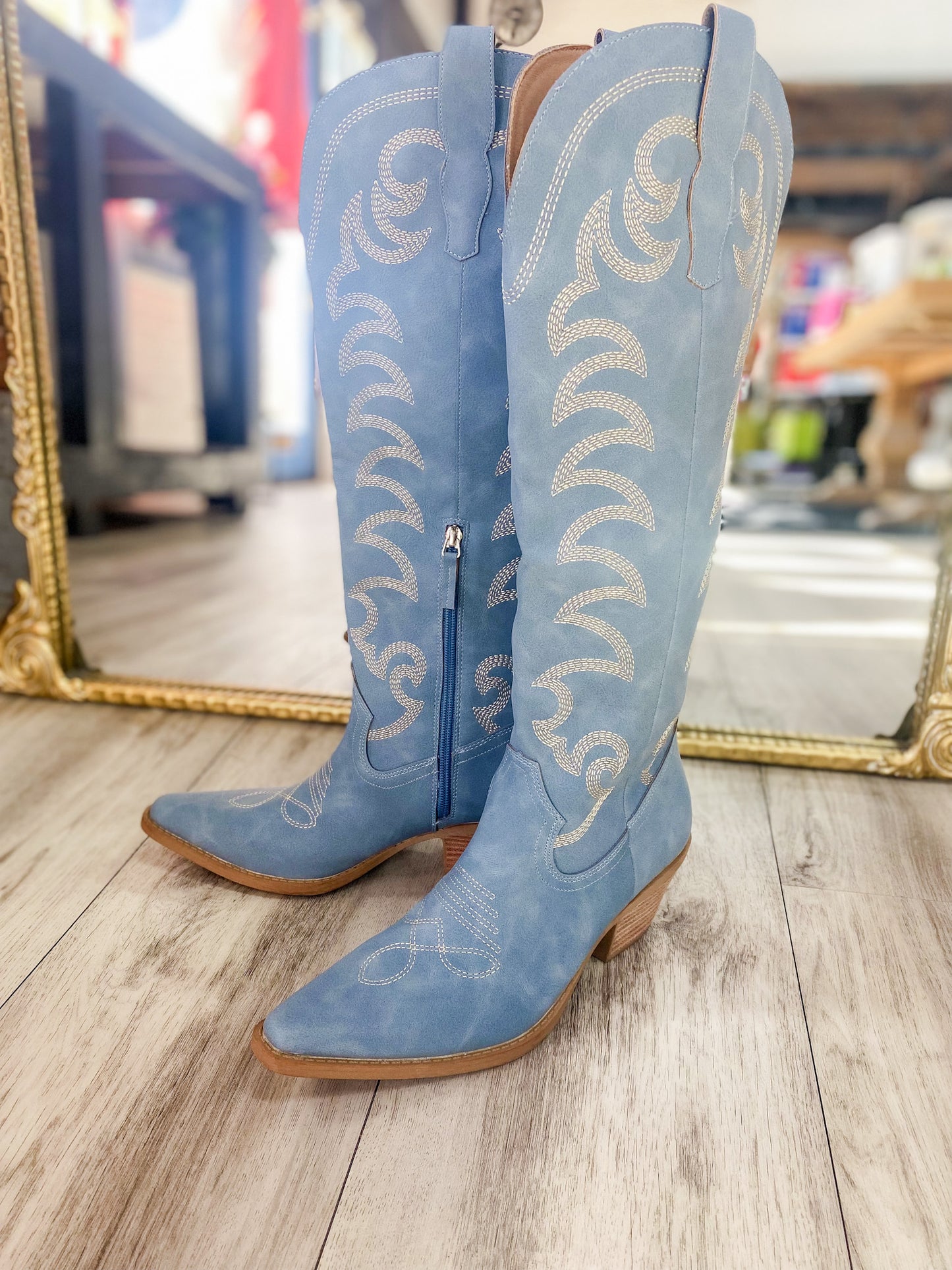 Baby Blue Suede Boot