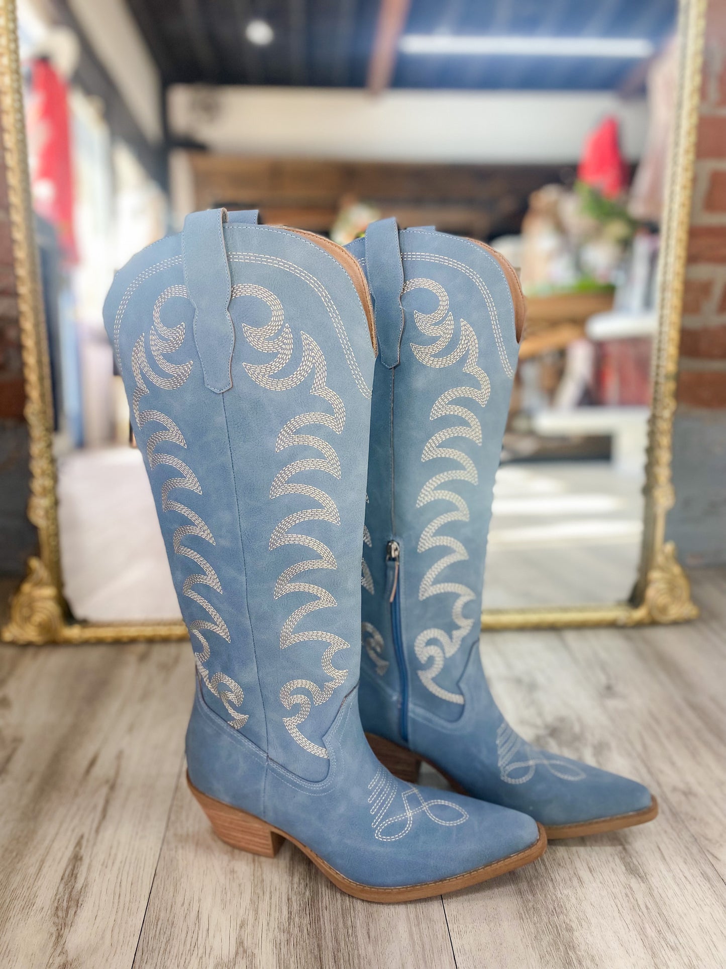 Baby Blue Suede Boot