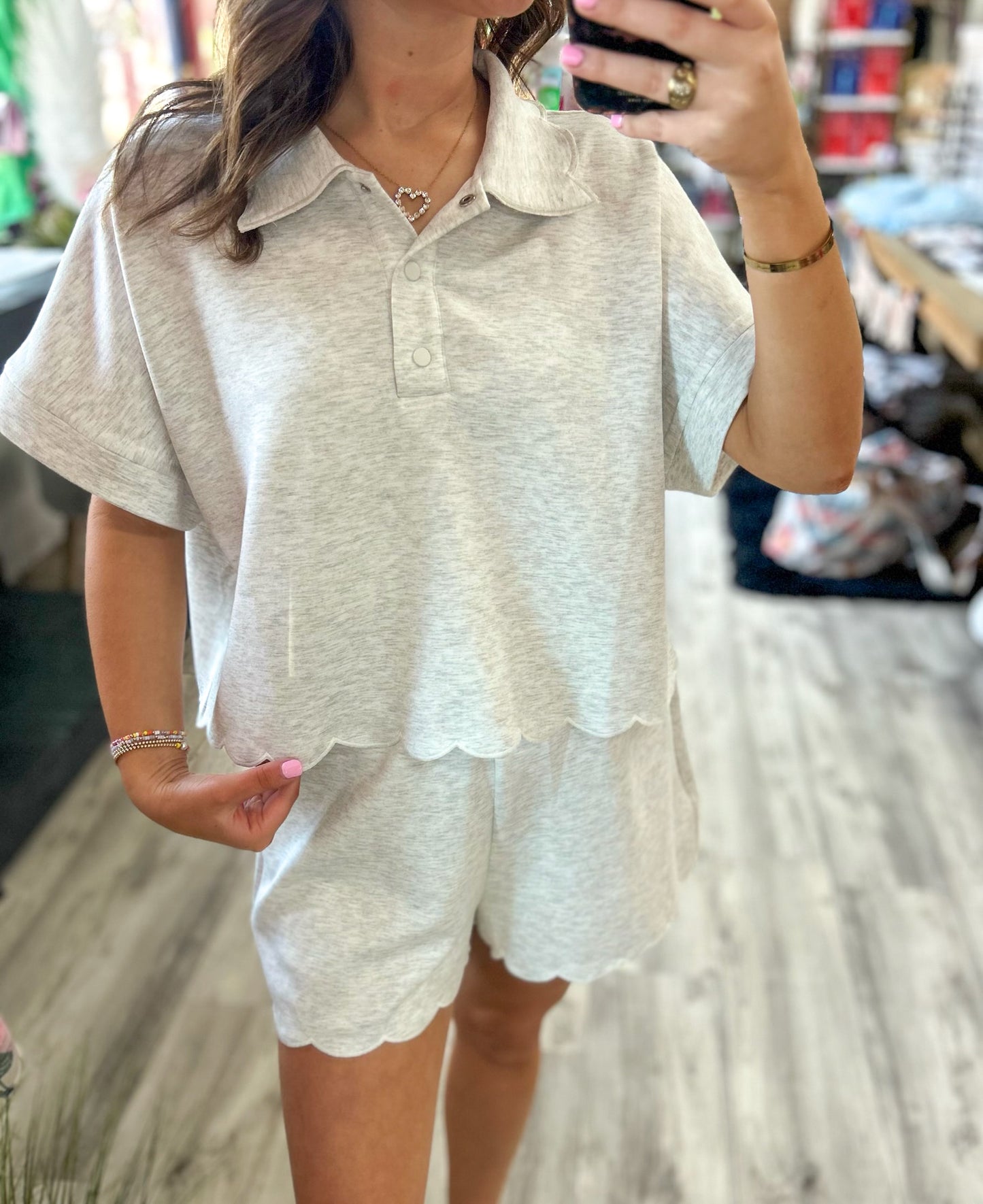 Heather Grey Scalloped Set