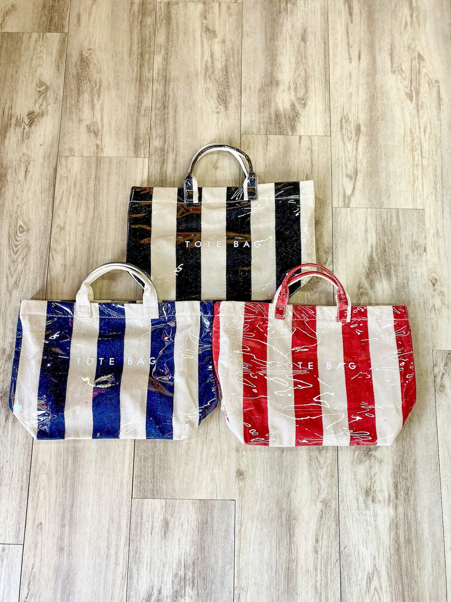 Beige Striped Tote Bag