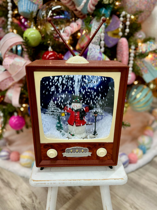 Mini Retro TV with Snowman